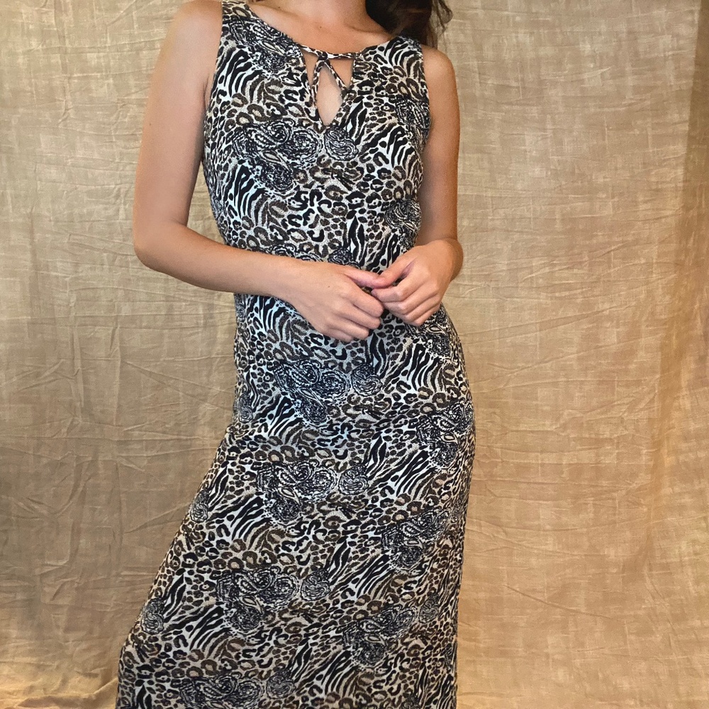 Vintage Animal Print Tie Dress